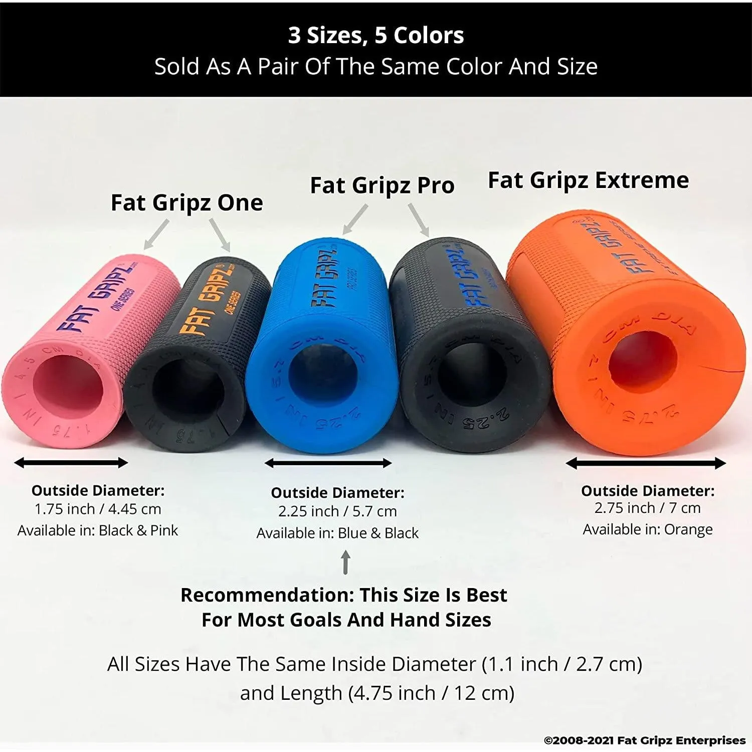 2.25” / 5.7cm Outer Diameter Fat Gripz Pro for Big Biceps & Forearms