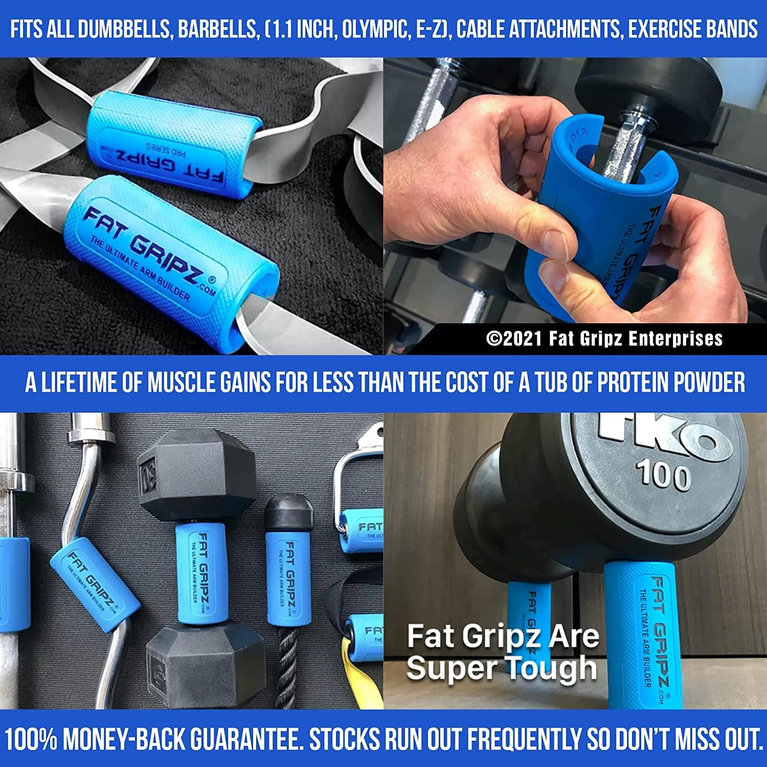 2.25” / 5.7cm Outer Diameter Fat Gripz Pro for Big Biceps & Forearms