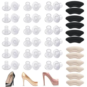 24 pairs of clear grass heel guards, 18 heel stoppers in 3 sizes for walking on grass, wedding shoes and uneven ground with 6 heel guards, heel covers for high heel shoes