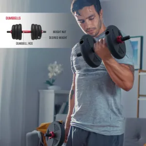 4-in-1 Portable Interchangeable Dumbbell Barbell & Kettlebell Set W/ Adjustable Weights,
