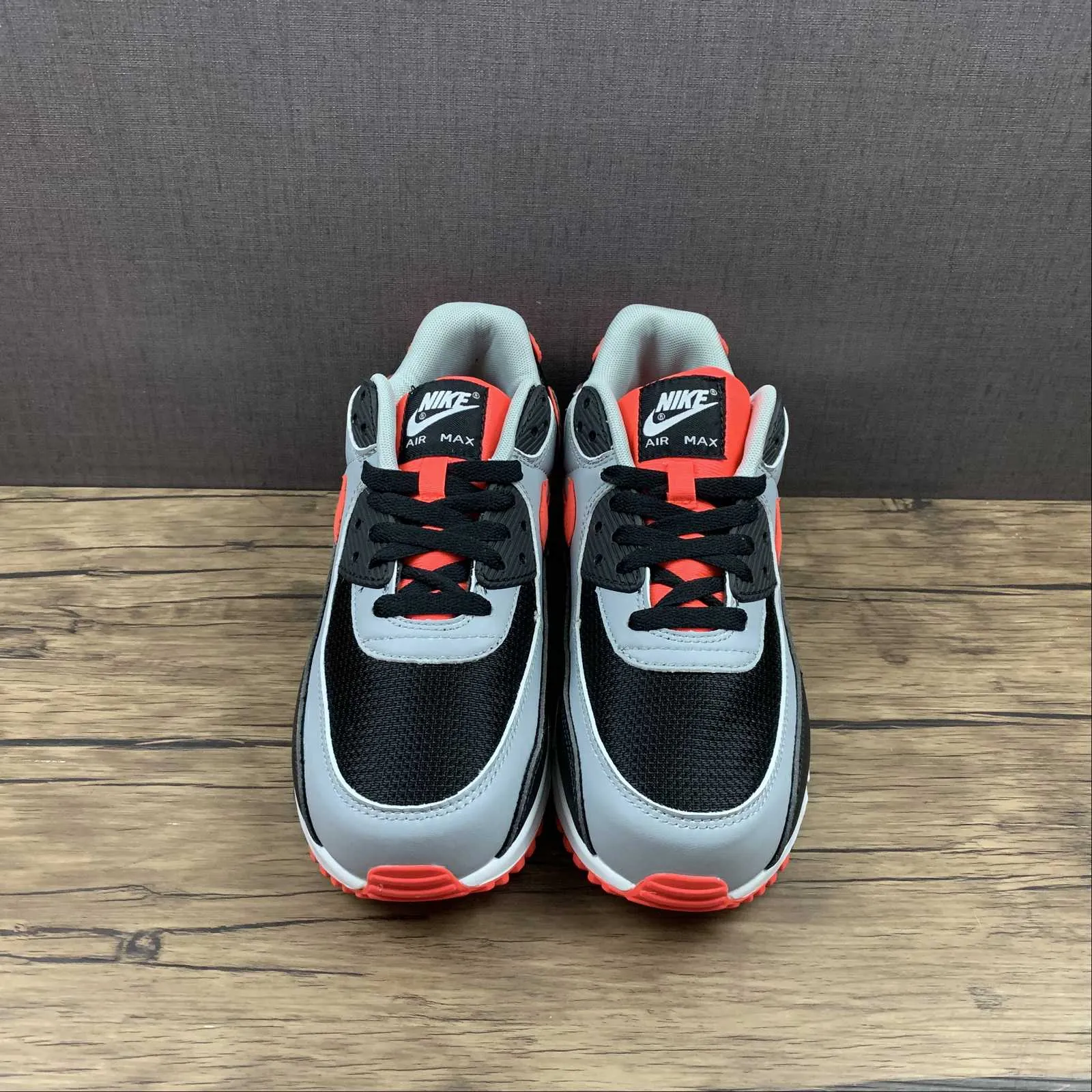 genuine - leather - upper shoes Air Max 90 Black Radiant Red Wolf Grey White CZ4222-001
