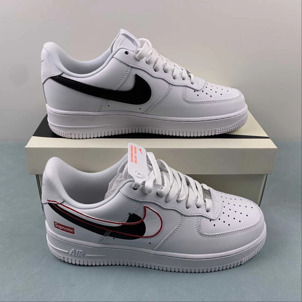 Neutral Gear Modern Look Supreme x Air Force 1 07 Low White Black Double Hook Shadow CU9225-100
