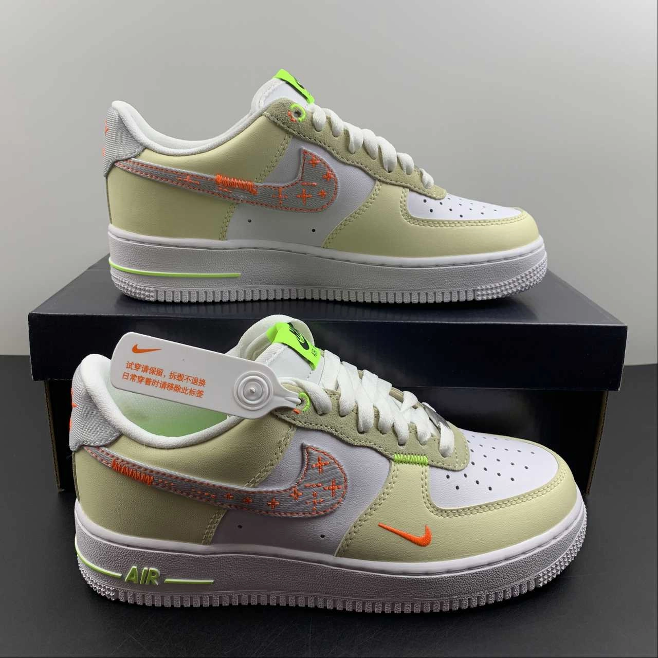 Air Force 1 07 Low Stitch White Tan Neon FB1852-111 Bend Step
