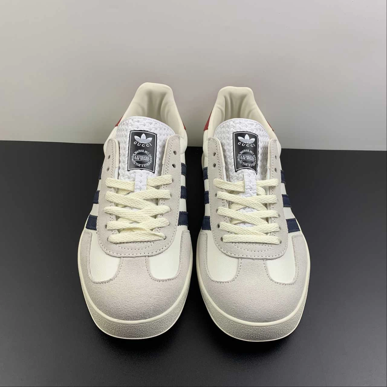 mesh - upper shoes Adidas x Gucci Gazelle White Navy Red Beige