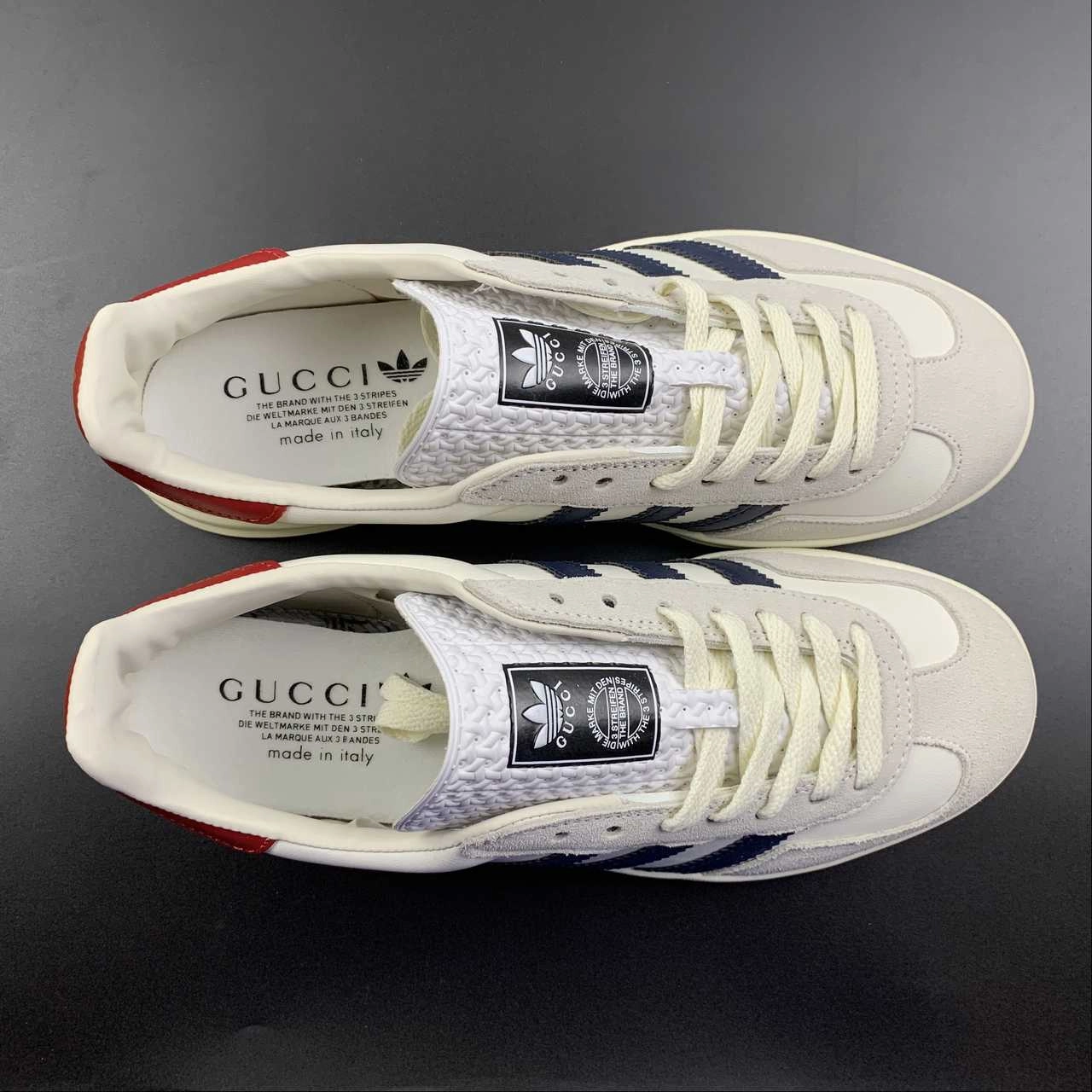 safari - themed running wear Adidas x Gucci Gazelle White Navy Red Beige