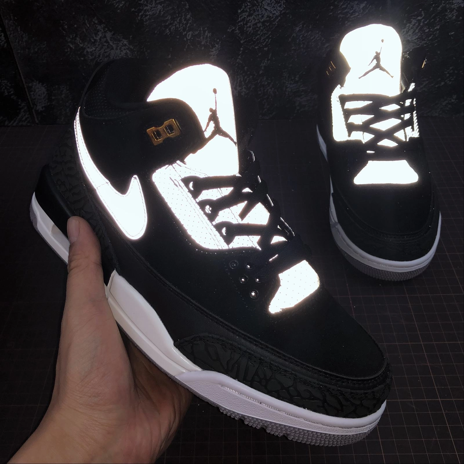 Air Jordan 3 Retro JTH NGR Black Dark Grey White 3M CK4348-007 Anti Slip Sole Pure Motion