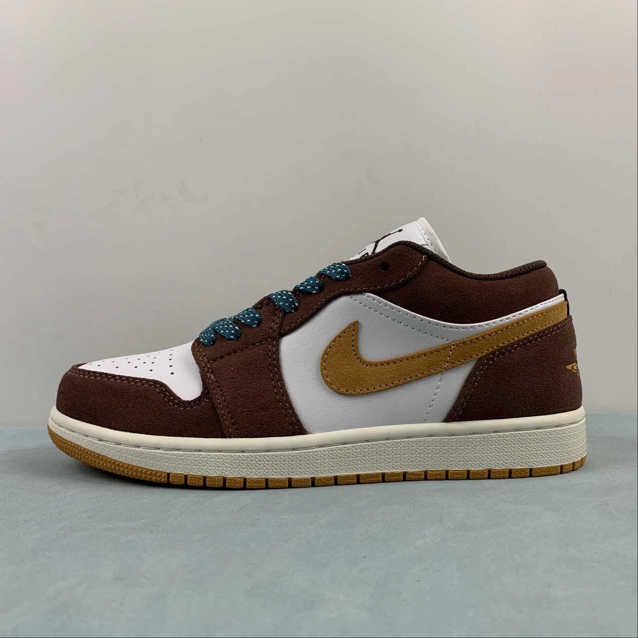 Air Jordan 1 Low Cacao Wow Twine Sail Geode Teal Luminous Green FB2216-200 Eco Friendly Recycled Materials Comfort Upper