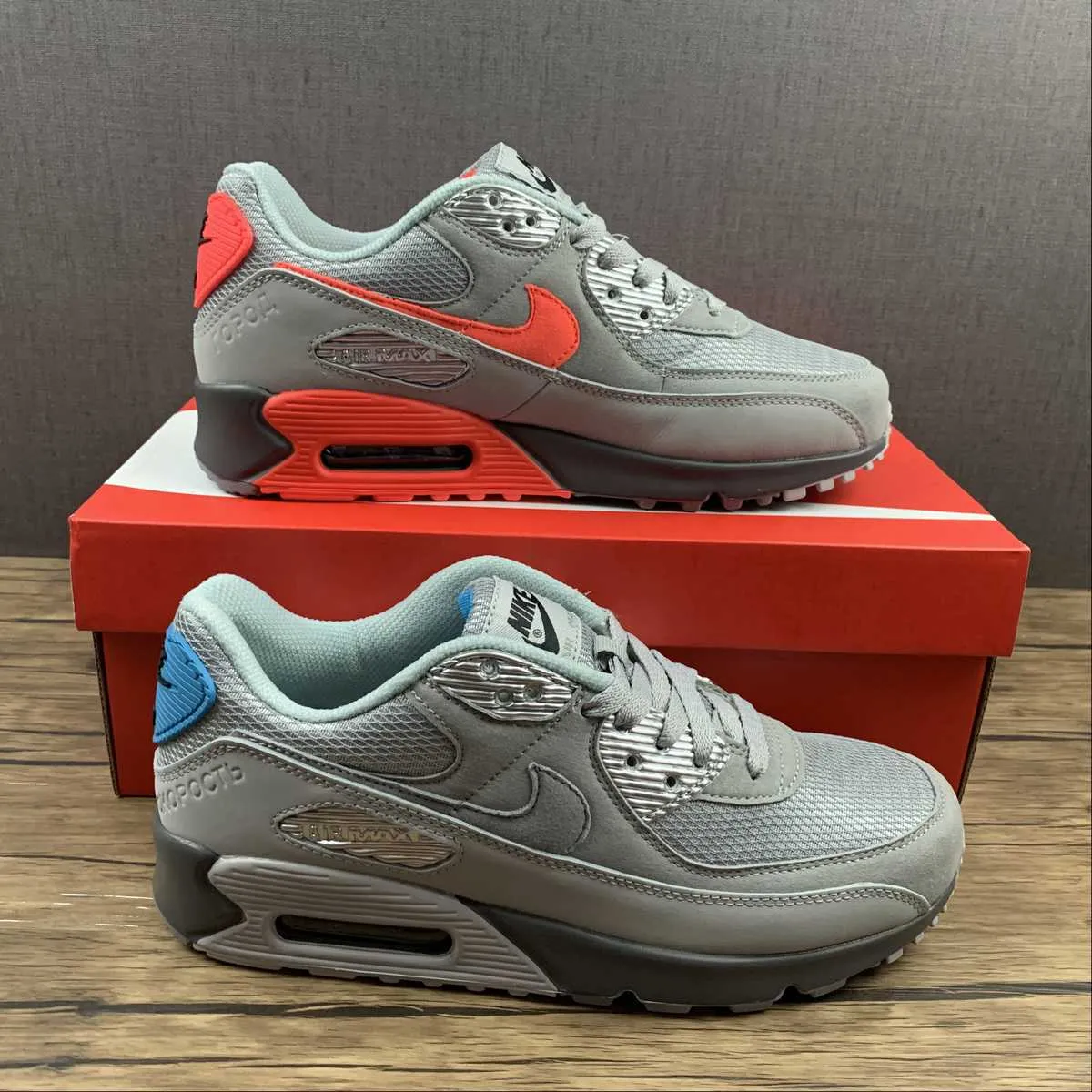 breathable mesh shoe aspect faster recovery Air Max 90 Moscow Smoke Grey Infrared Laser Blue DC4466-001