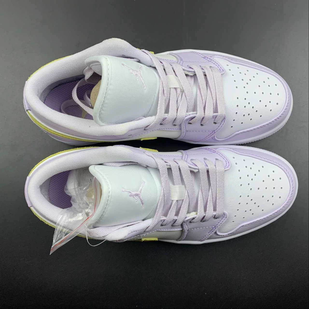 Air Jordan 1 Low Barely Grape White Lemon Wash DC0774-501 Soft Tongue Design