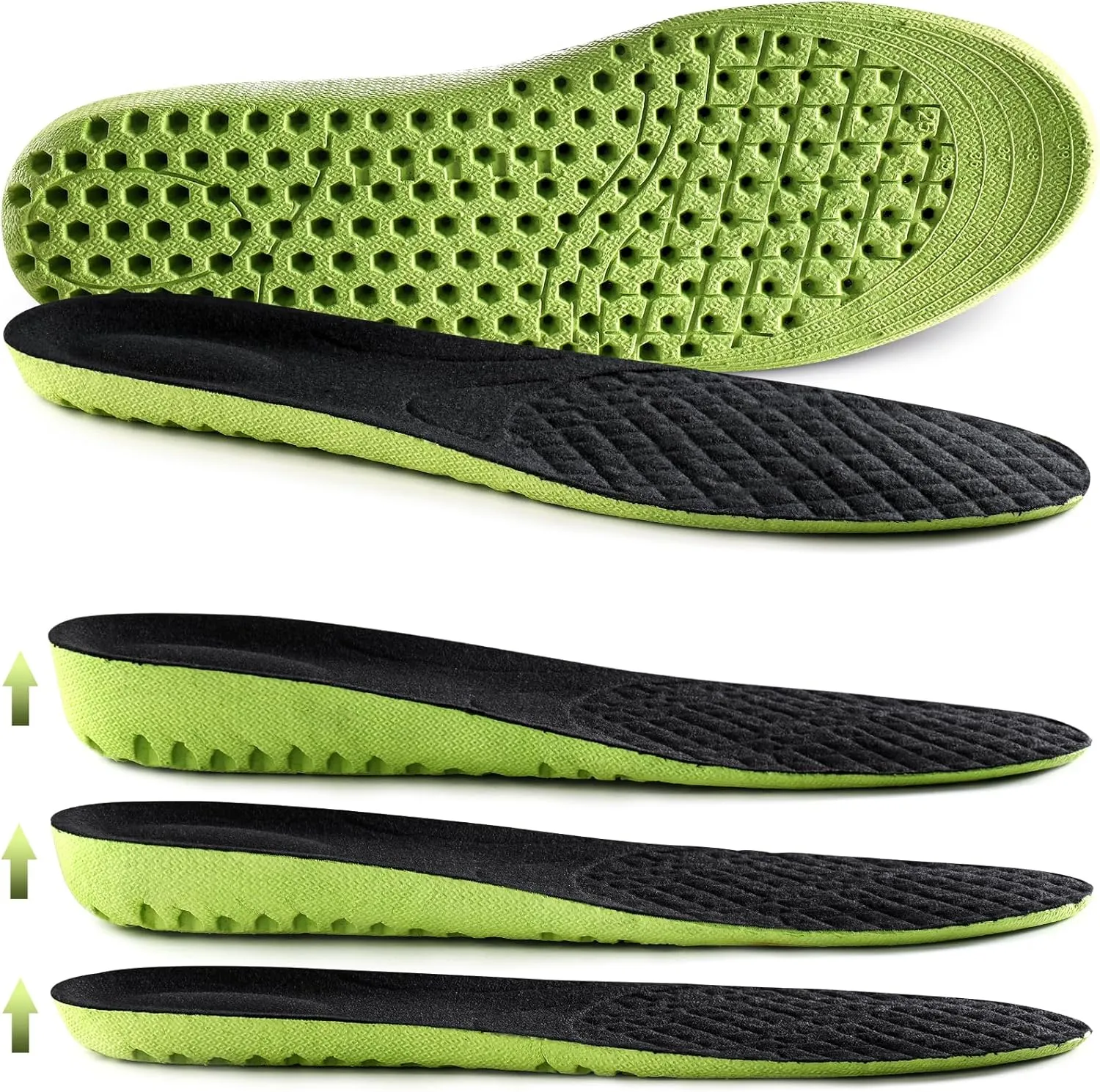 Ailaka Elastic Shock Absorbing Height Increasing Sports Shoe Insoles, Soft Breathable Honeycomb Orthotic Replacement Inserts for Men & Women