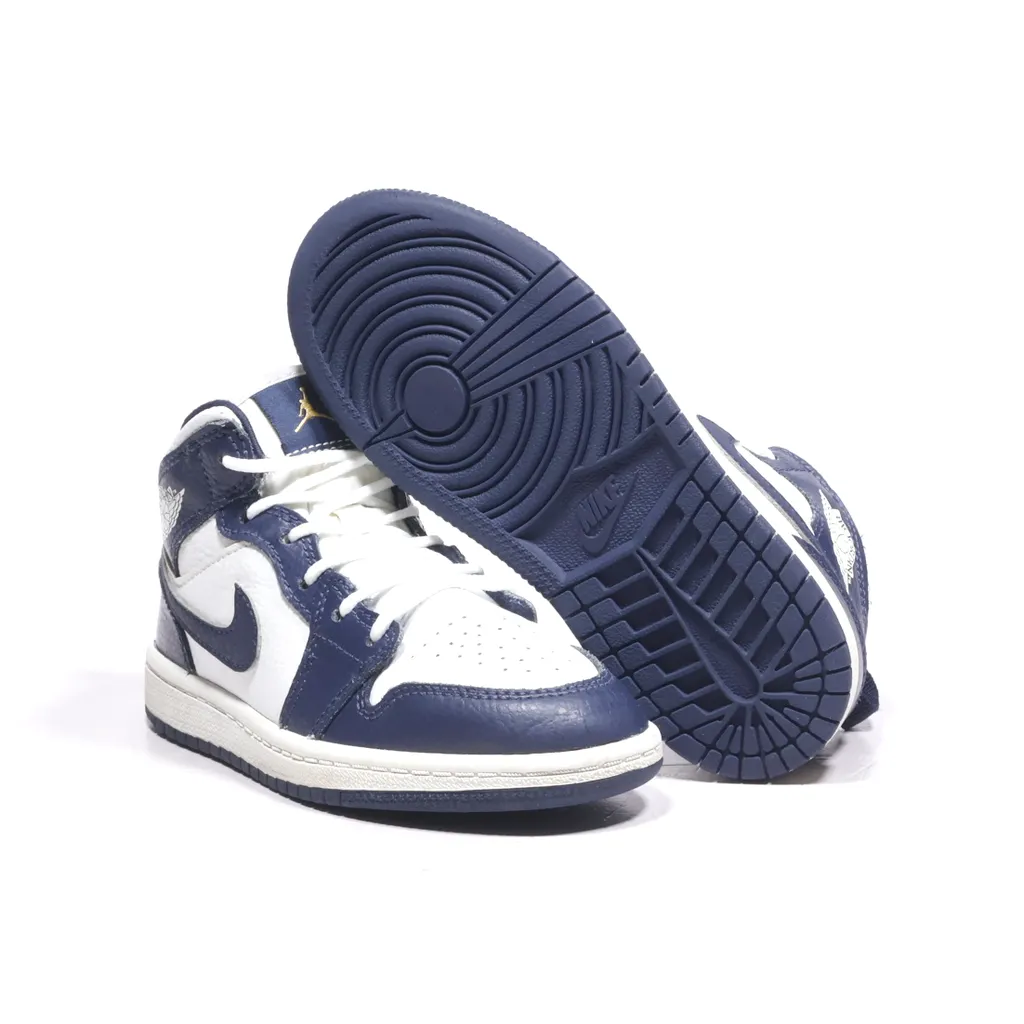 Air Jordan 1 Mid "Obsidian" Sport Shoes Leather Blue Color For Kids