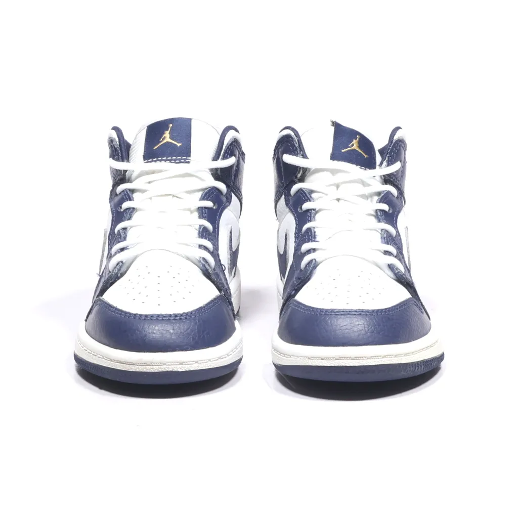 Air Jordan 1 Mid "Obsidian" Sport Shoes Leather Blue Color For Kids