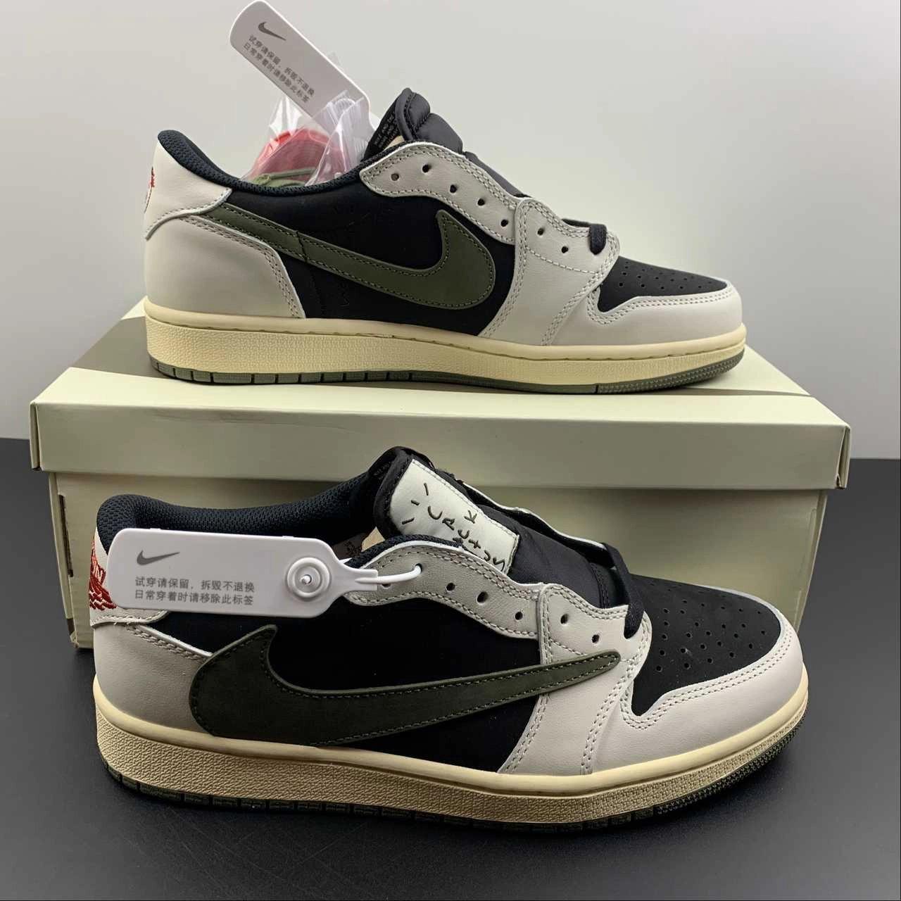 Dual Layer Signature Style Air Jordan 1 Retro Low OG SP ??Travis Scott?? Black White Army Green DZ4137-106