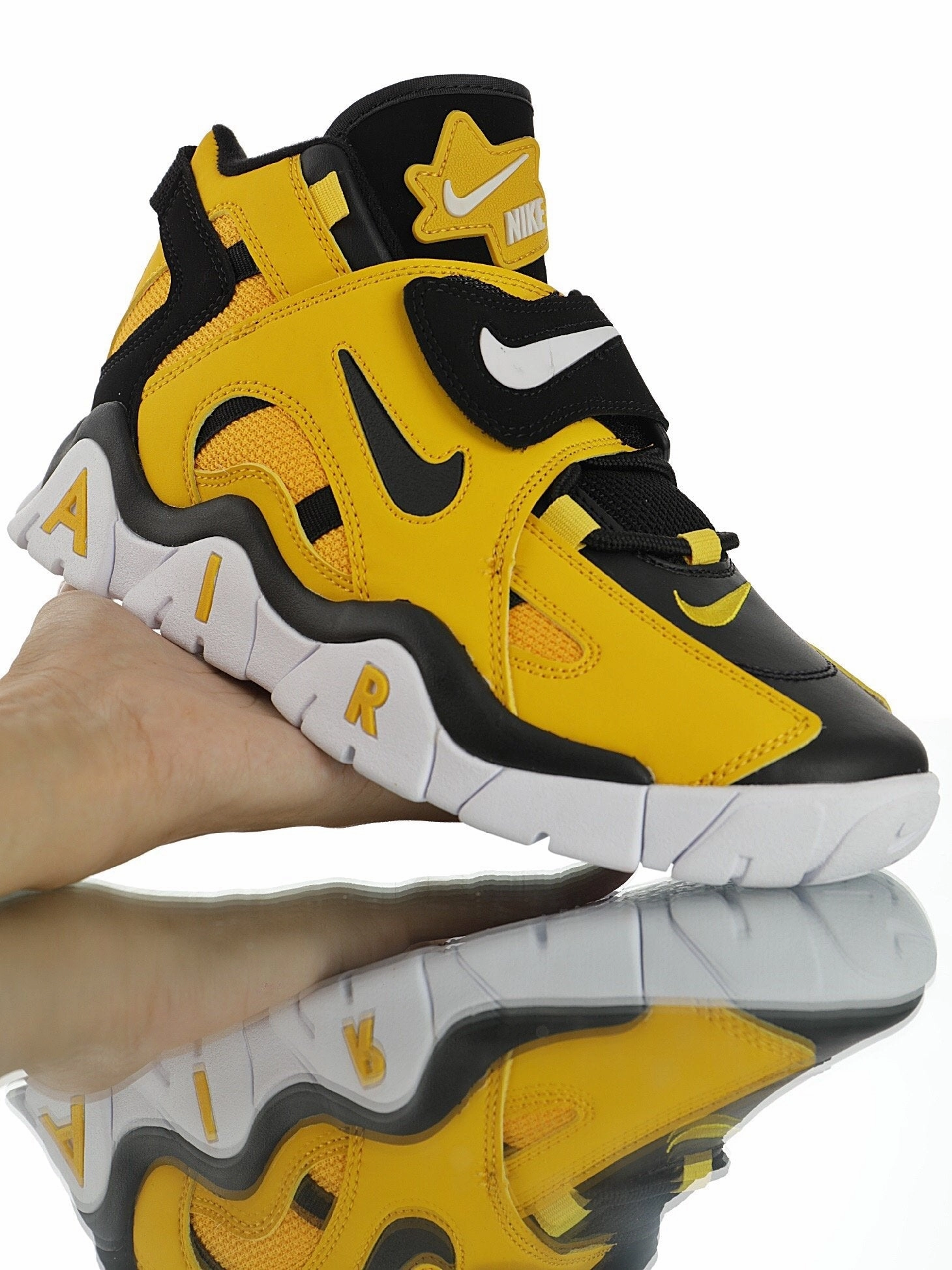 Air Barrage Mid QS Black Yellow CD9329-002 cushioned shoe qualities asymmetrical shoes