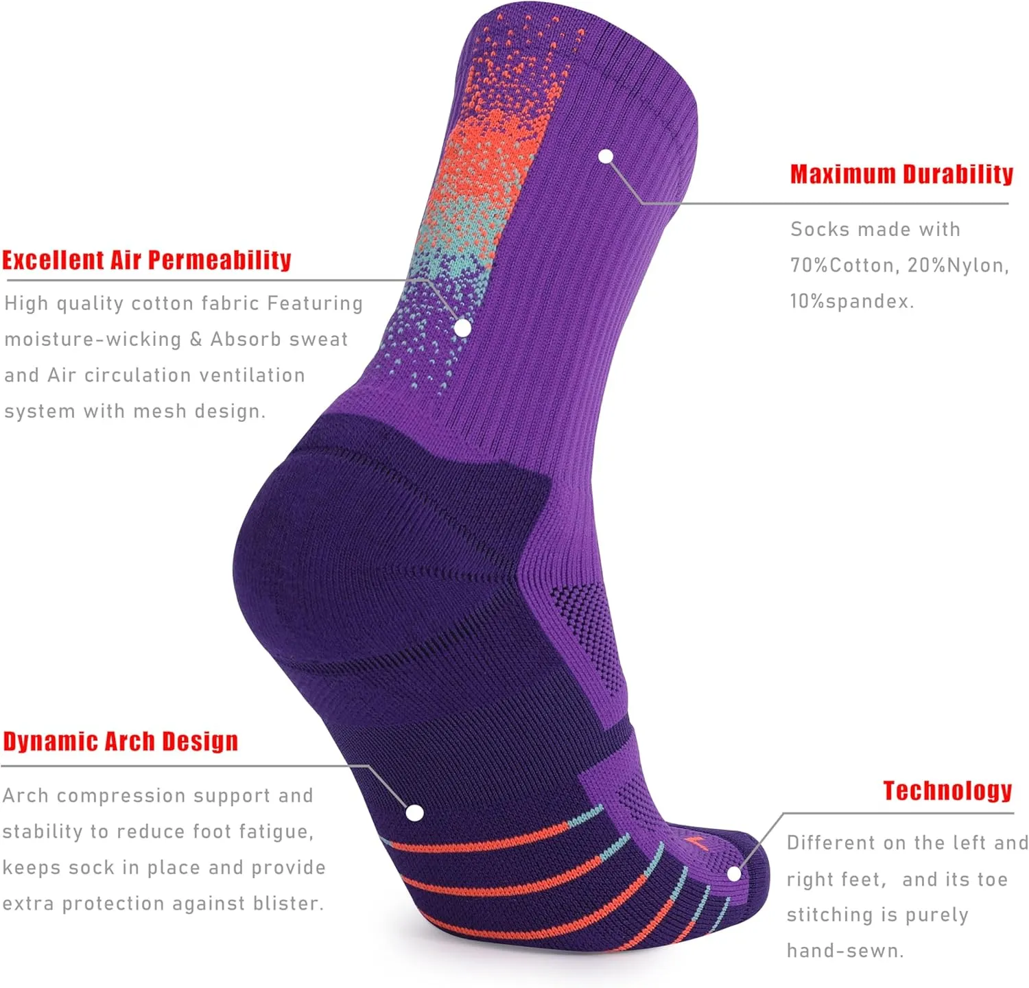 AnsrJ Basketball socks for Men or Women,Elite Athletic Cushion Crew Socks with Arch Compression 3-Pack