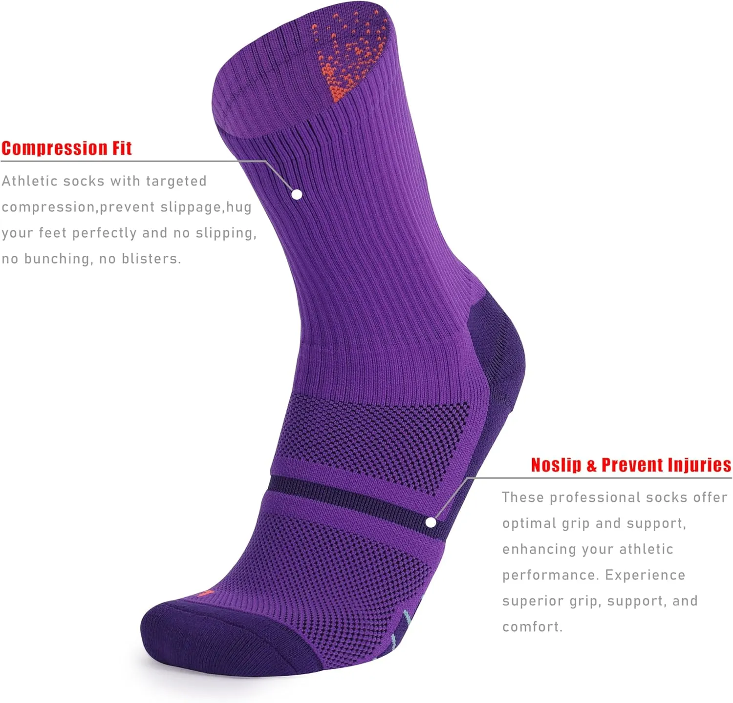 AnsrJ Basketball socks for Men or Women,Elite Athletic Cushion Crew Socks with Arch Compression 3-Pack