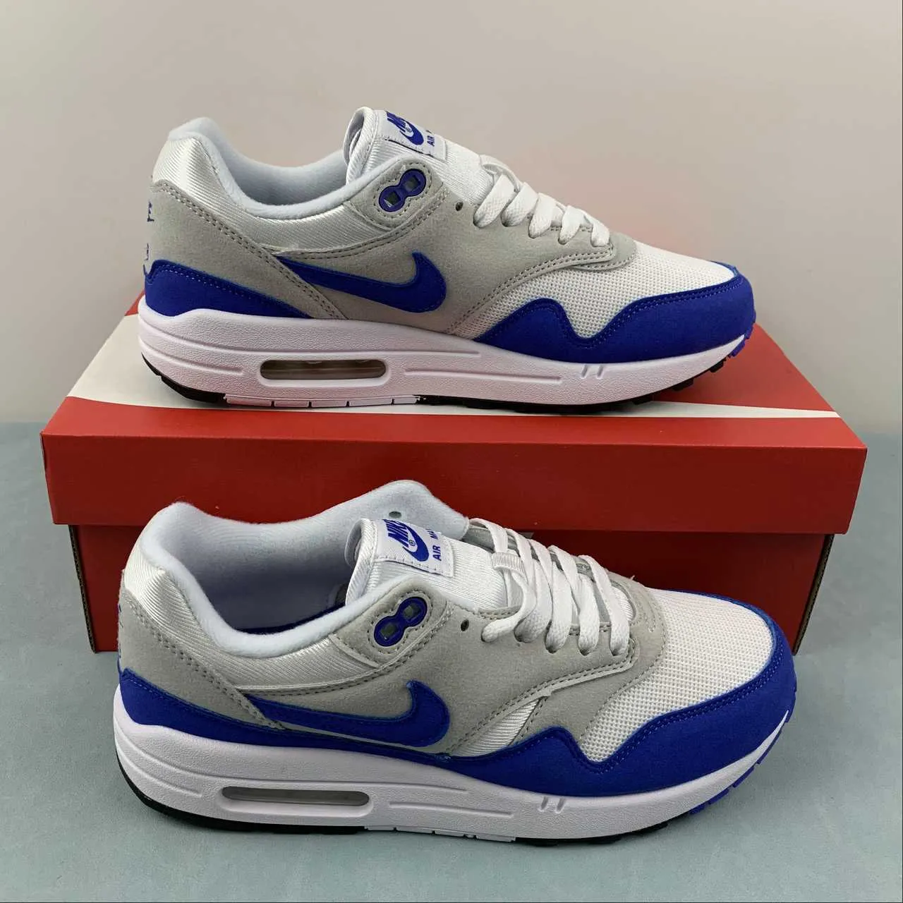 Air Max 1 Anniversary Royal Grey Game White Neutral 908375-102 Warm-up Well   Ventilated
