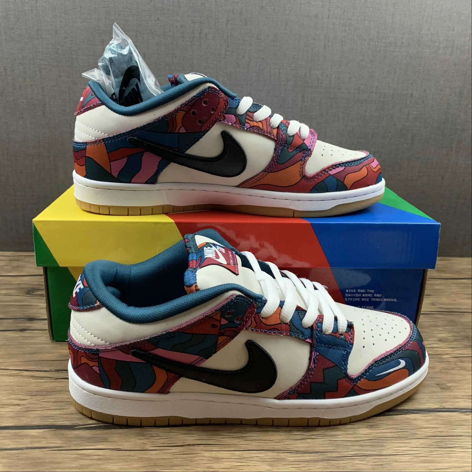 SB Dunk Low Parra 2021 Fire Pink Gym Red Mocha Royal Blue DH7695-600 Neutral Use Vulcanized Sole Tech