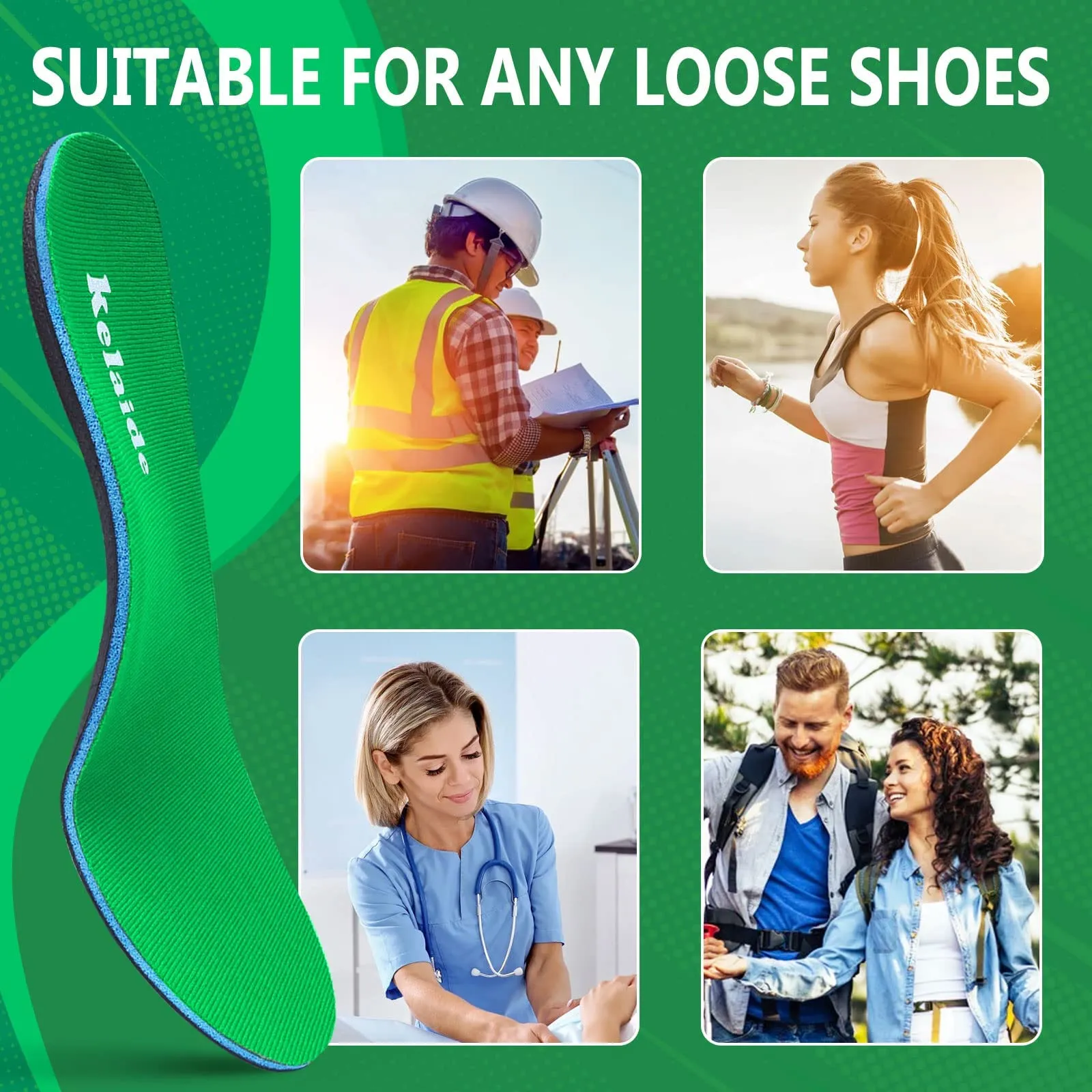 Arch Support Insoles for Women Flat Feet, Orthotic Arch Support Shoe Insoles for Men UK-Men10-29cm Green-n