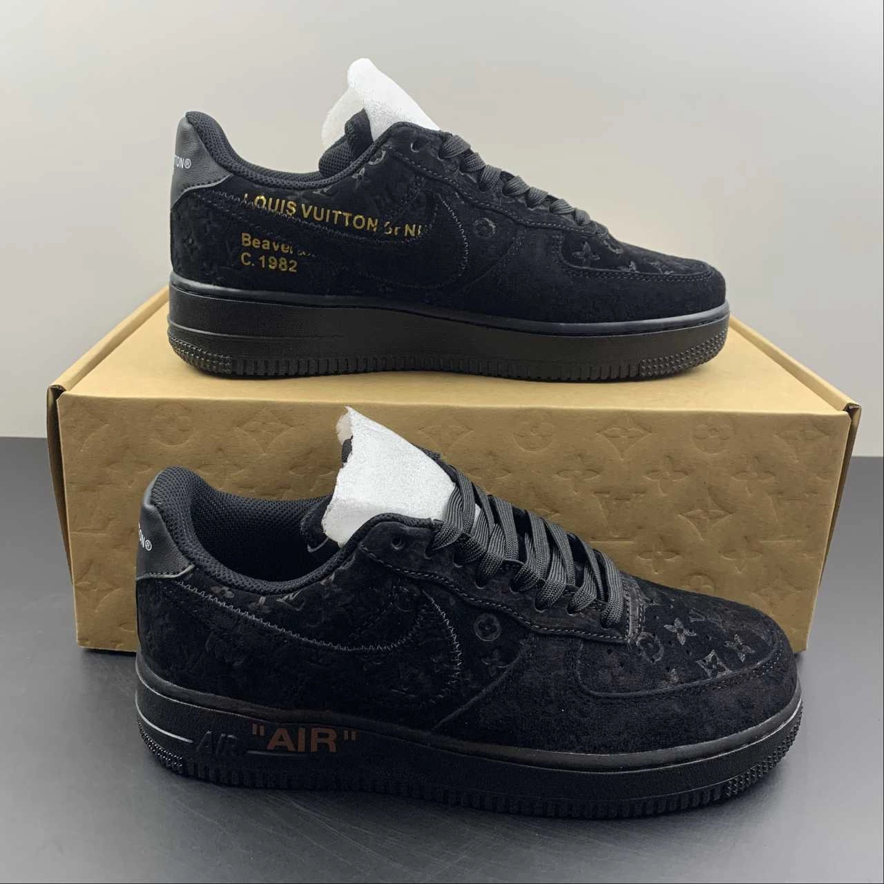 LV x Air Force 1 07 Low Black Metallic Gold LD0212 Lean Look