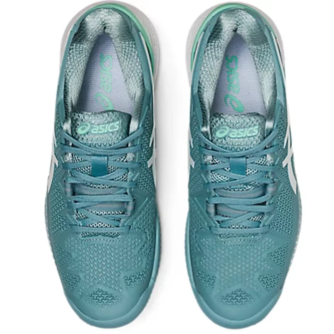 Asics Womens Gel Resolution 8 Smoke Blue/White Clay Tennis Shoes