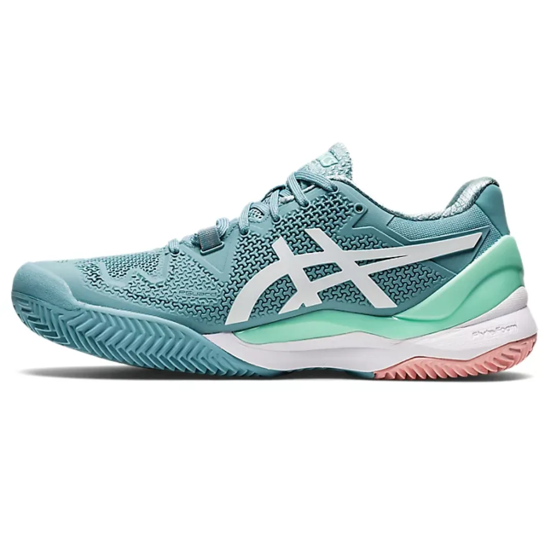 Asics Womens Gel Resolution 8 Smoke Blue/White Clay Tennis Shoes