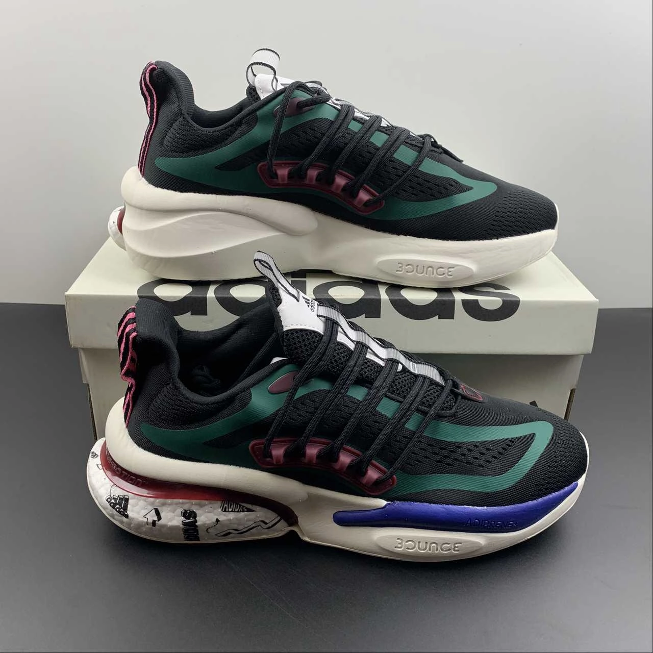 recycled material shoes rocky shoes Adidas AlphaBoost V1 Green Black Blue White HP7318