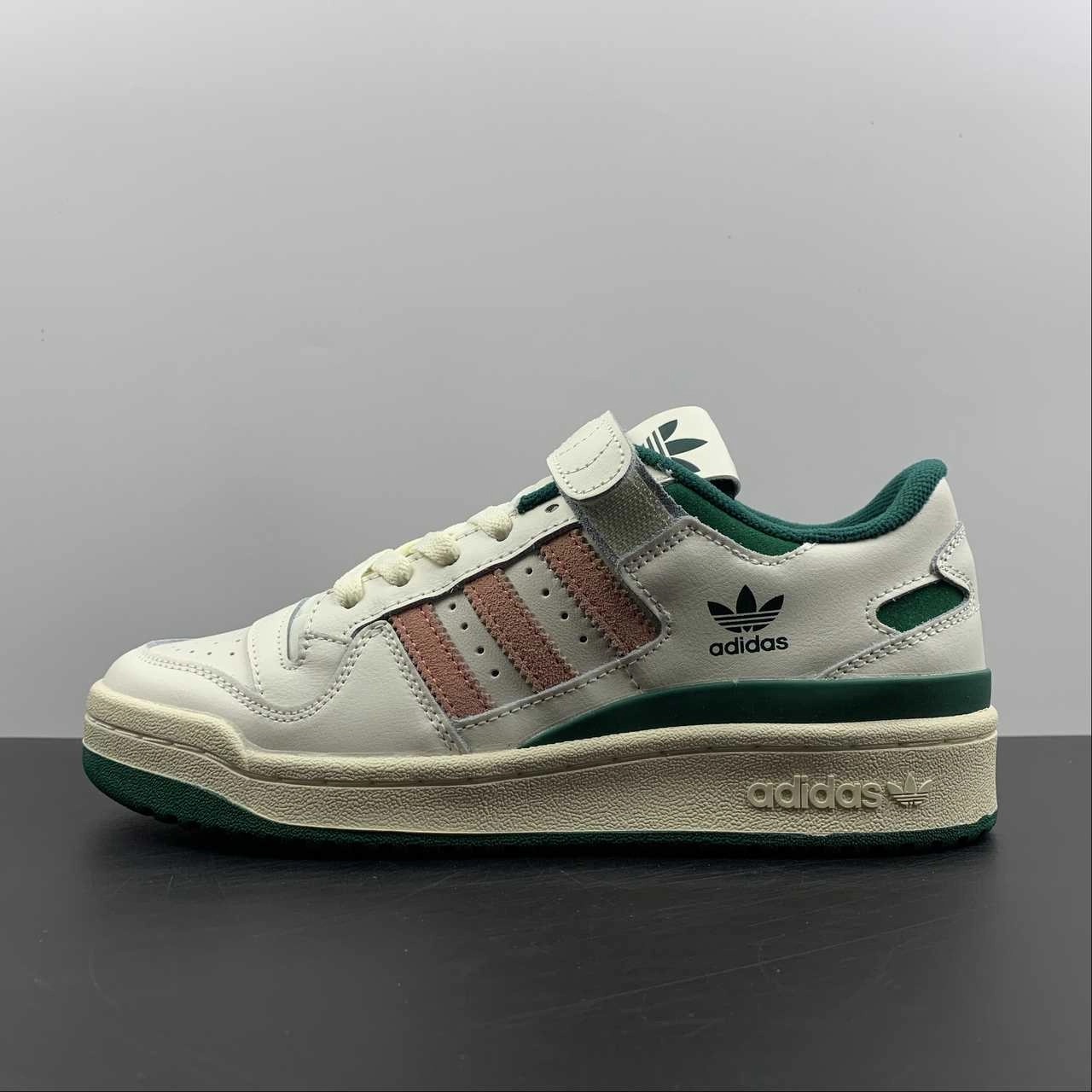 Thermal regulation Breathable Knit Upper Adidas Forum 84 Low White Green Pink HO1671