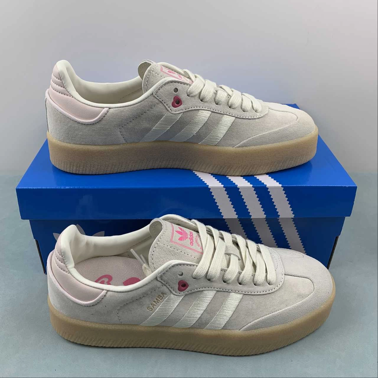 Adidas Samba Vegan Light Gray Pink Rubber ID1104 Beach Path