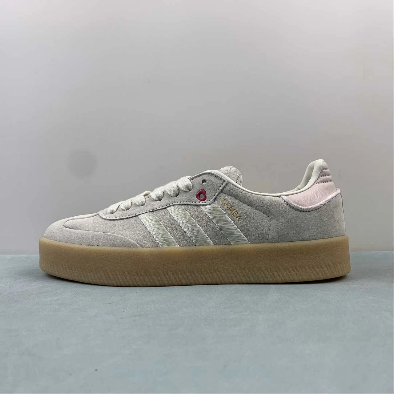 Adidas Samba Vegan Light Gray Pink Rubber ID1104 Unisex Look