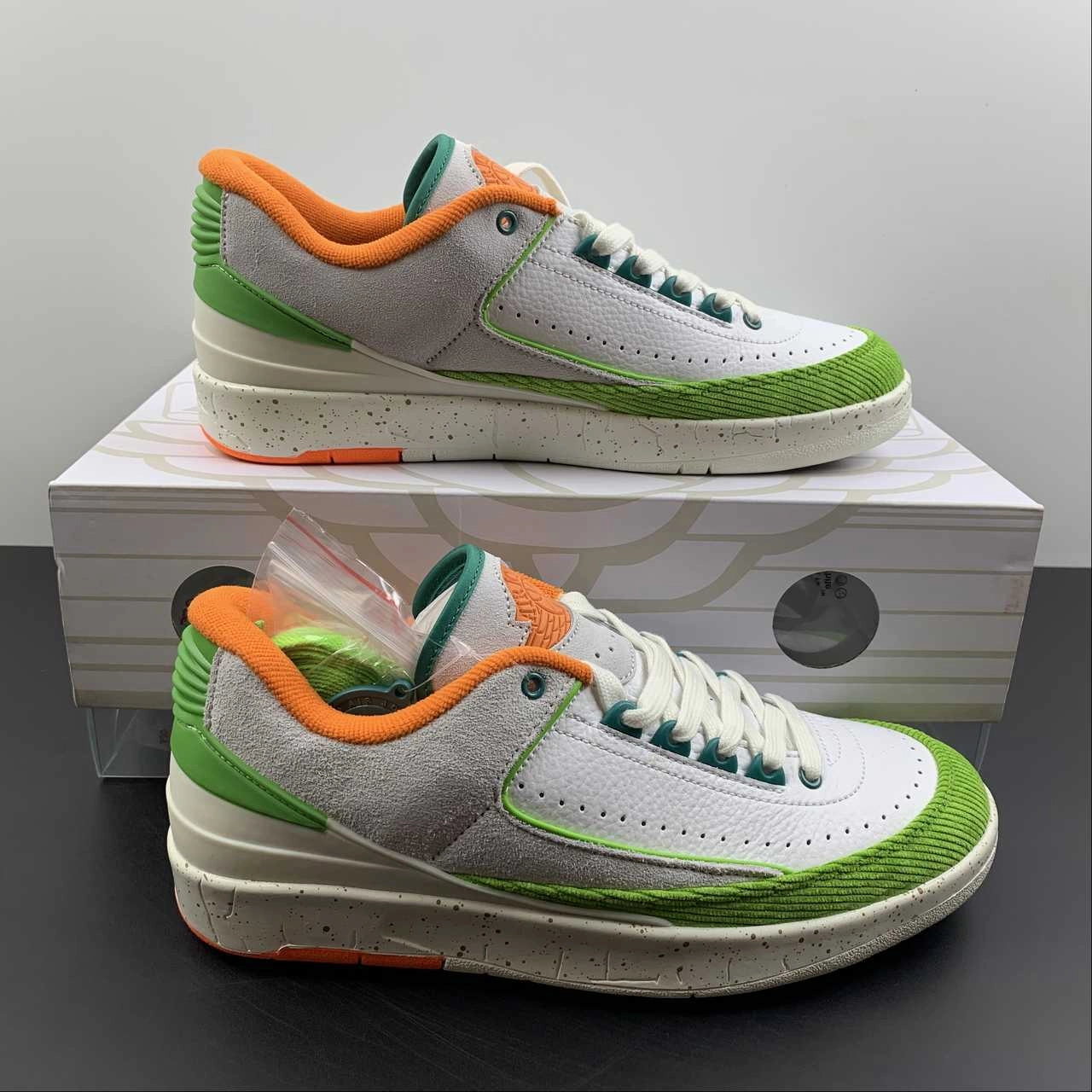 Titan x Air Jordan 2 Low Sail Safety Orange Chlorophyll Coconut Milk DV6206-183 Silver Glow