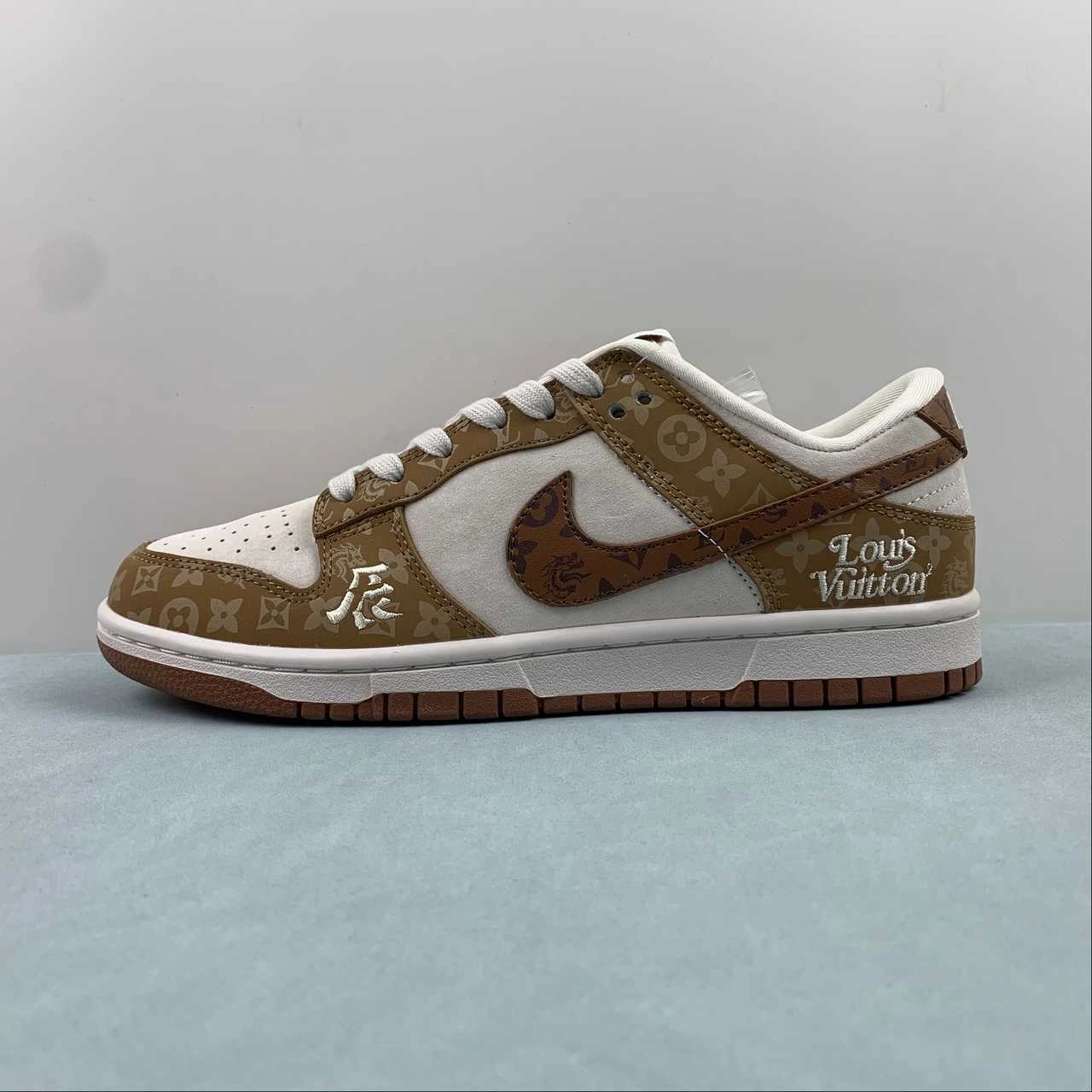 SB Dunk Low LV Brown White Metallic Gold FC1688-184 Enhanced Durability