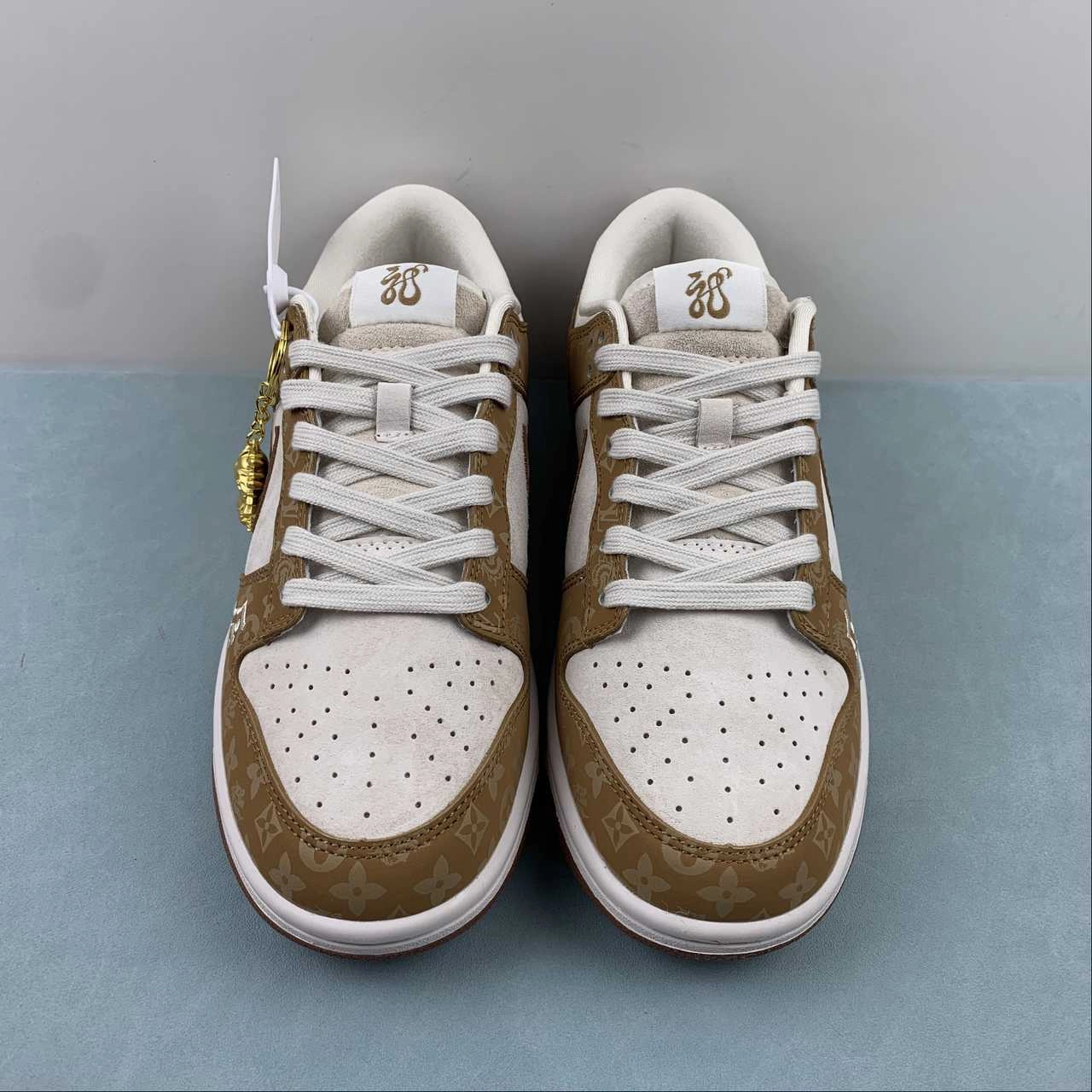 SB Dunk Low LV Brown White Metallic Gold FC1688-184 Responsive Cushion Elastic Ankle