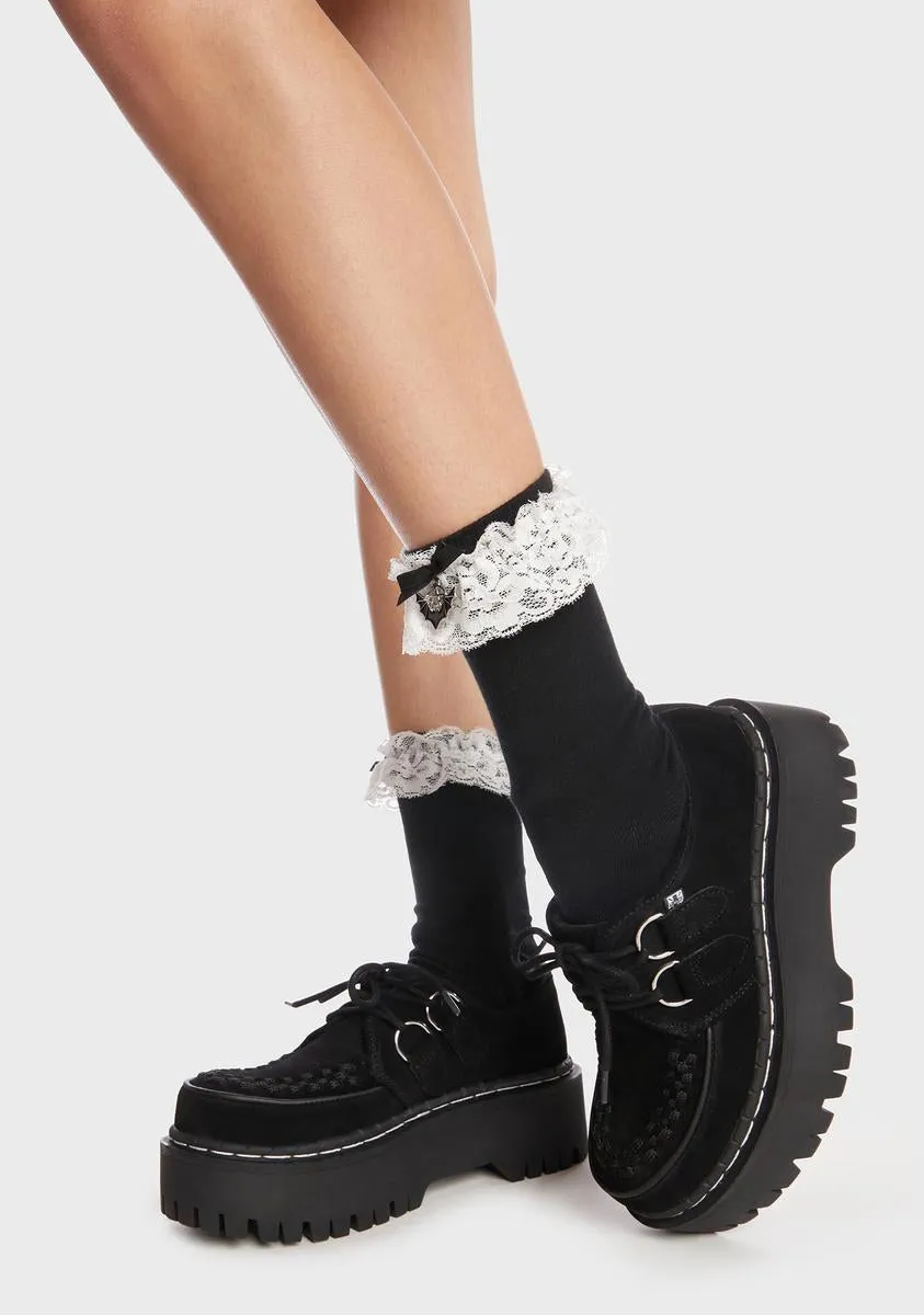 Black Suede Interlace Double Decker Creepers