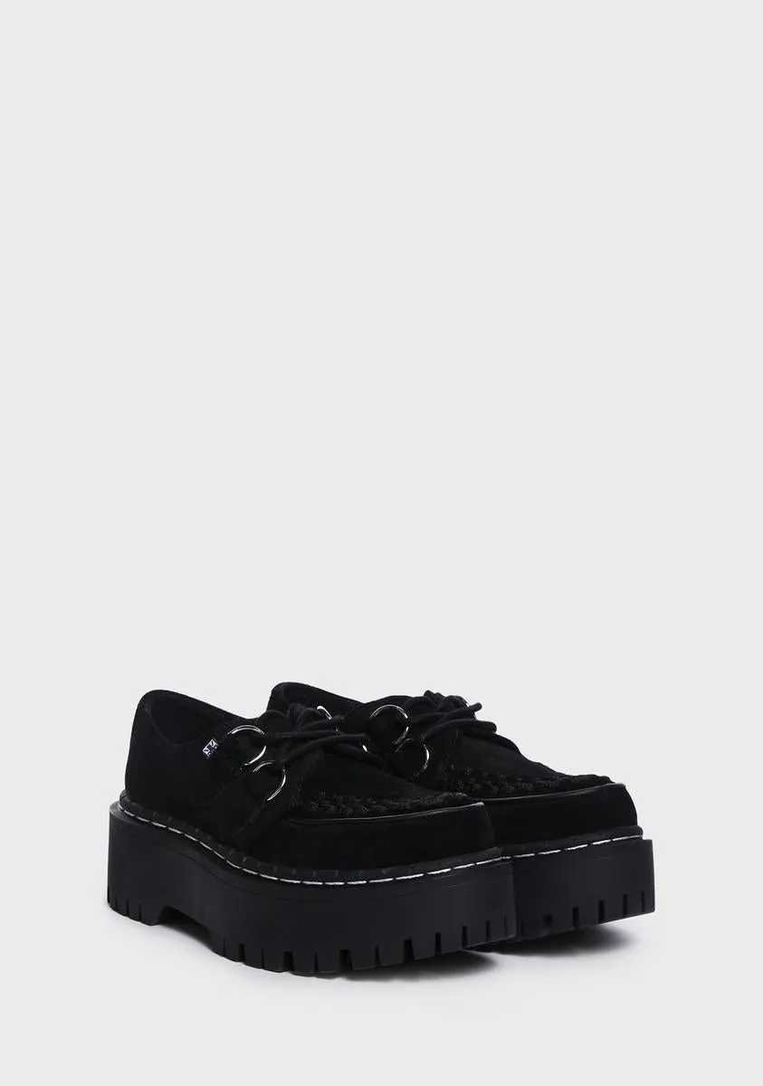 Black Suede Interlace Double Decker Creepers