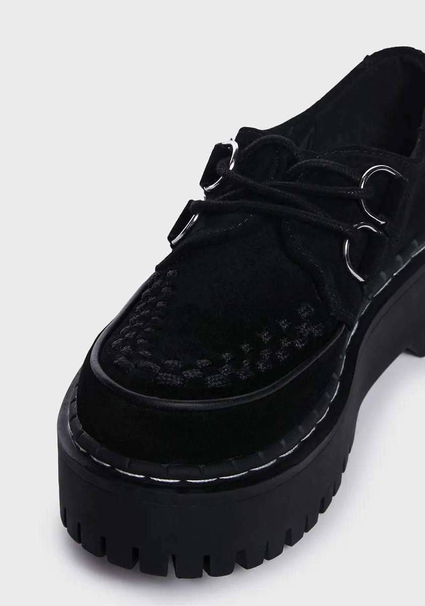 Black Suede Interlace Double Decker Creepers