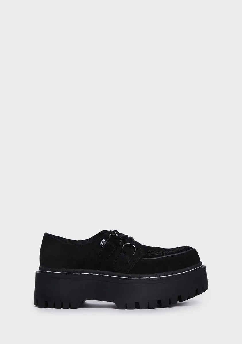 Black Suede Interlace Double Decker Creepers