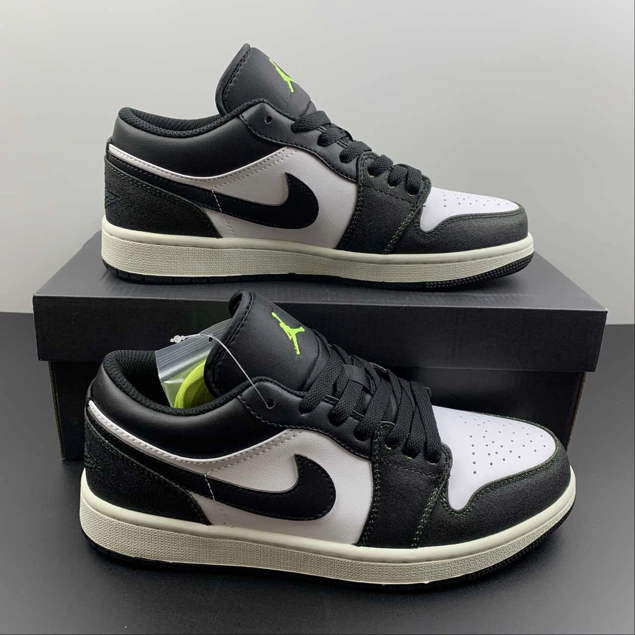 Air Jordan 1 Low Black Electric Green White DO8244-003 flex design