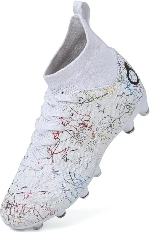 Boys' Soccer Shoes Kids Firm Ground Soccer Cleats Girls Athletic Sneakers Outdoor Turf Football Shoes for Little/Big Kid
