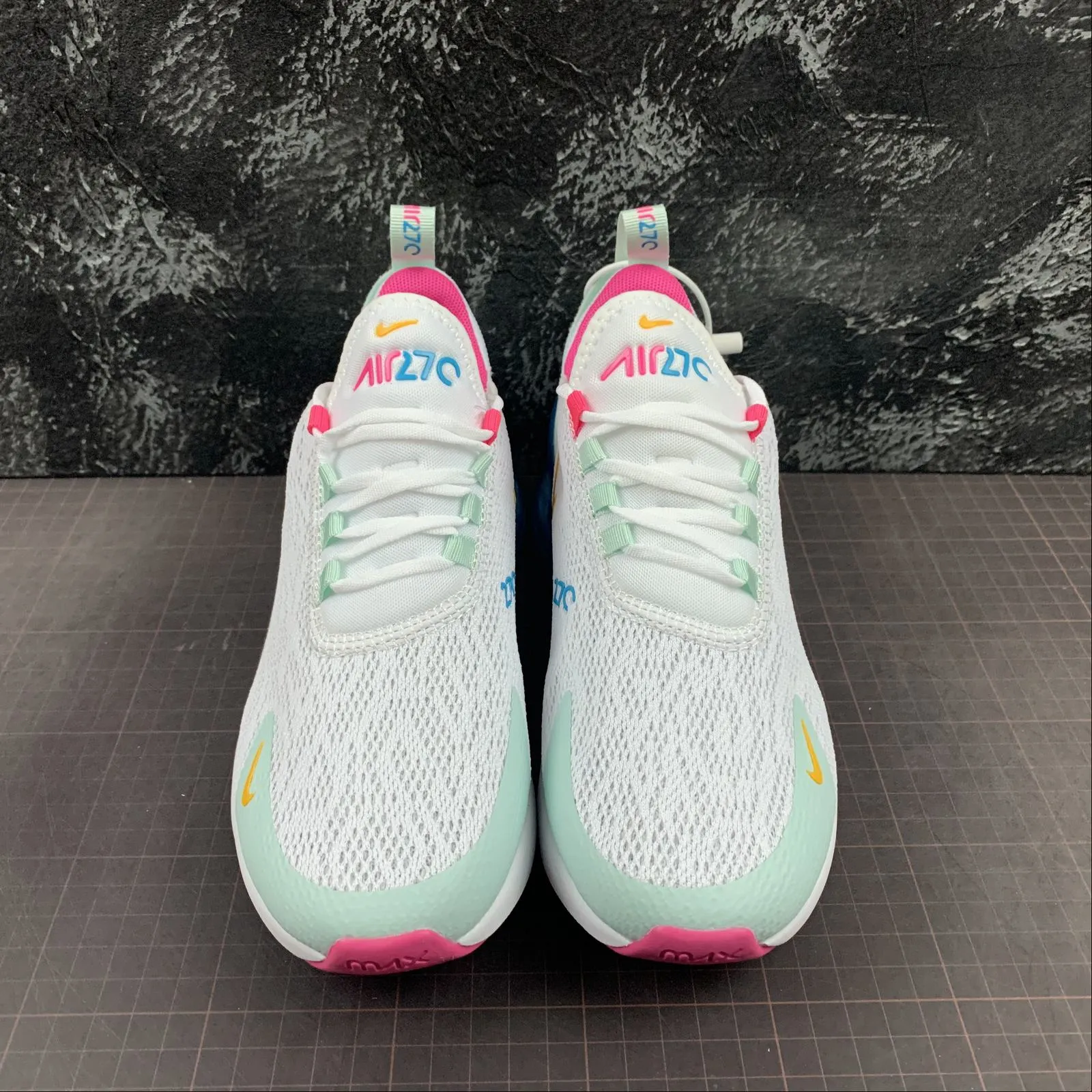 running shoes for casual female joggers running in a butte area shoes Air Max 270 White Laser Fuchsia Teal Tint Blue Fury CJ0568-100