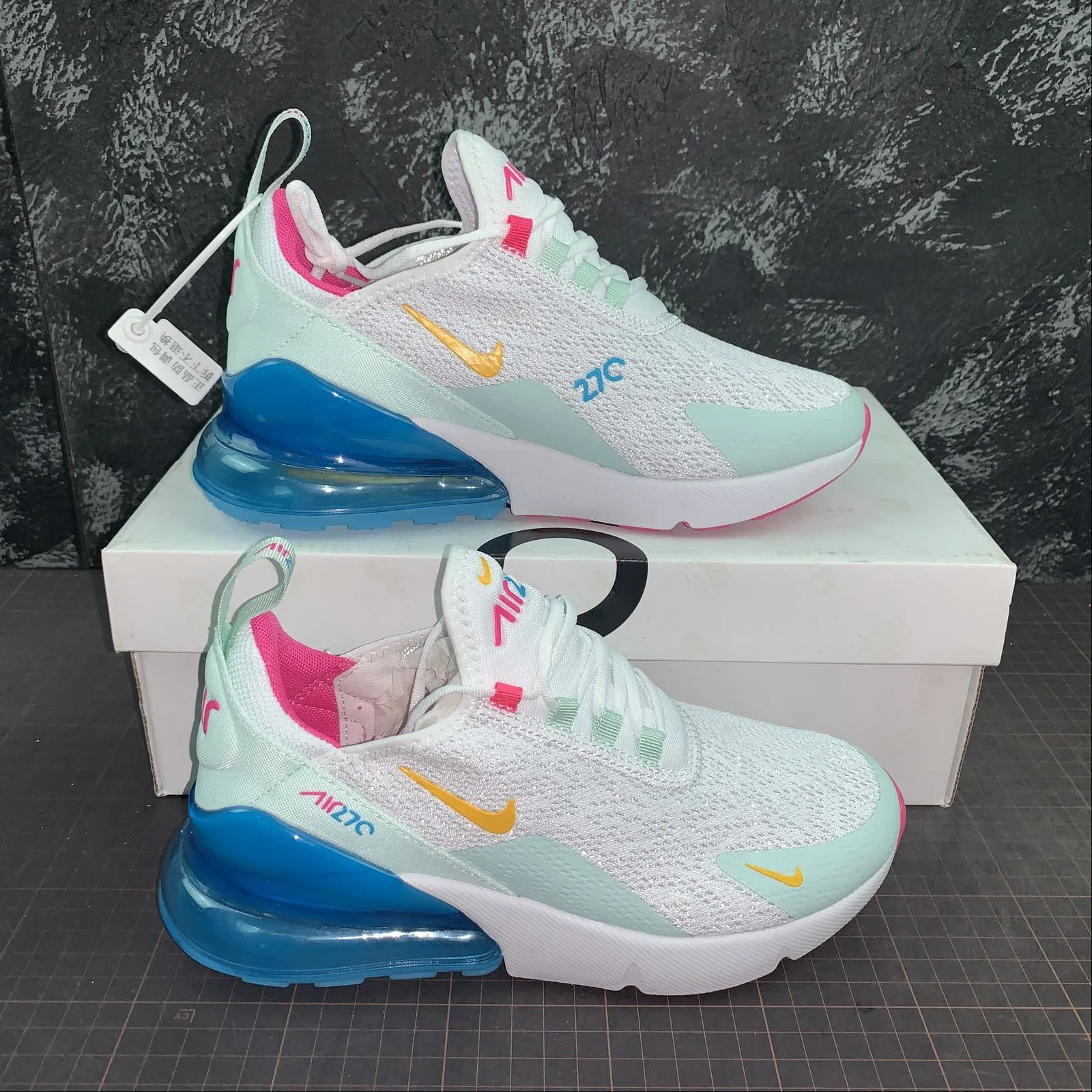 running with dog shoes road accessory Air Max 270 White Laser Fuchsia Teal Tint Blue Fury CJ0568-100