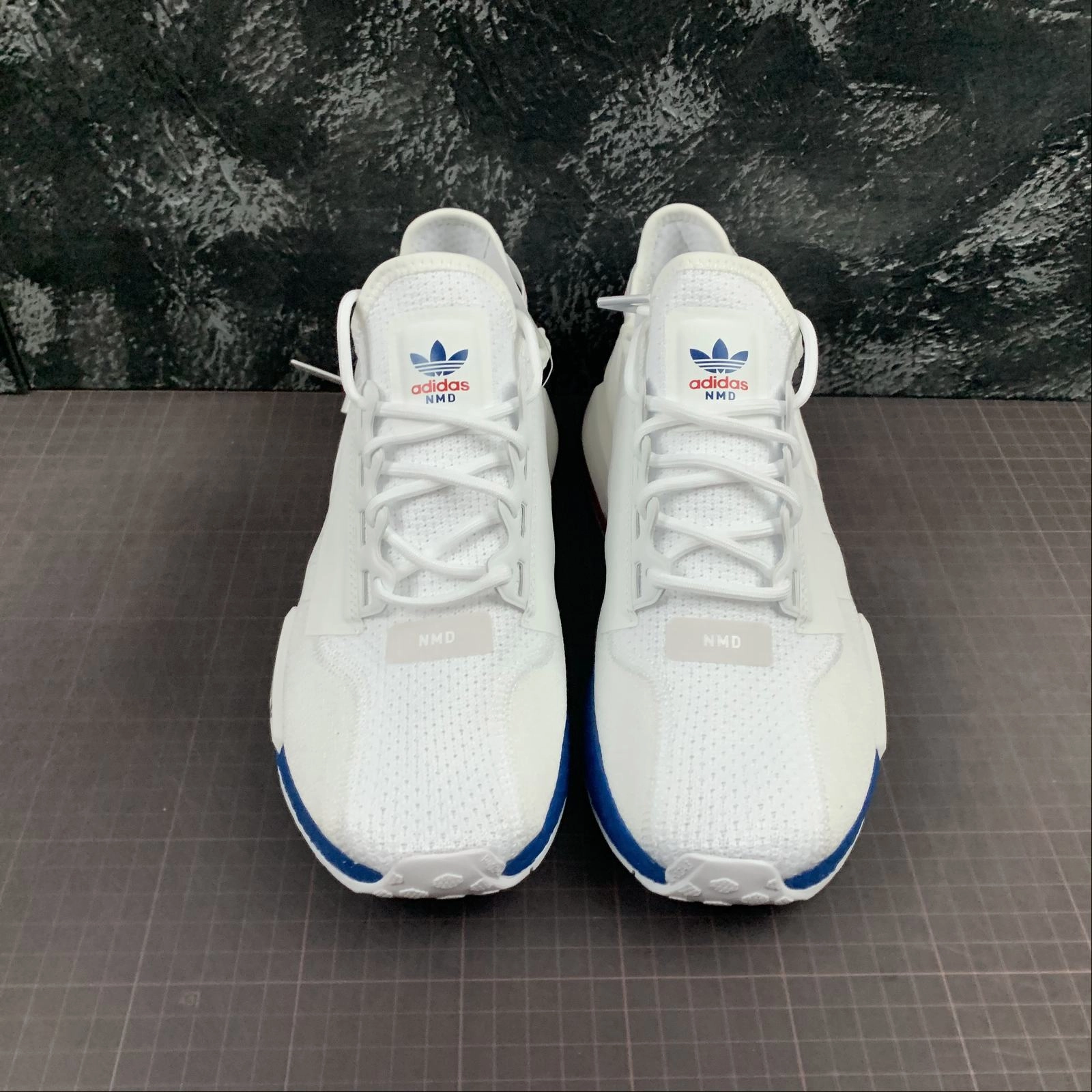 men's style Adidas NMD R1 V2 White Blue-Red