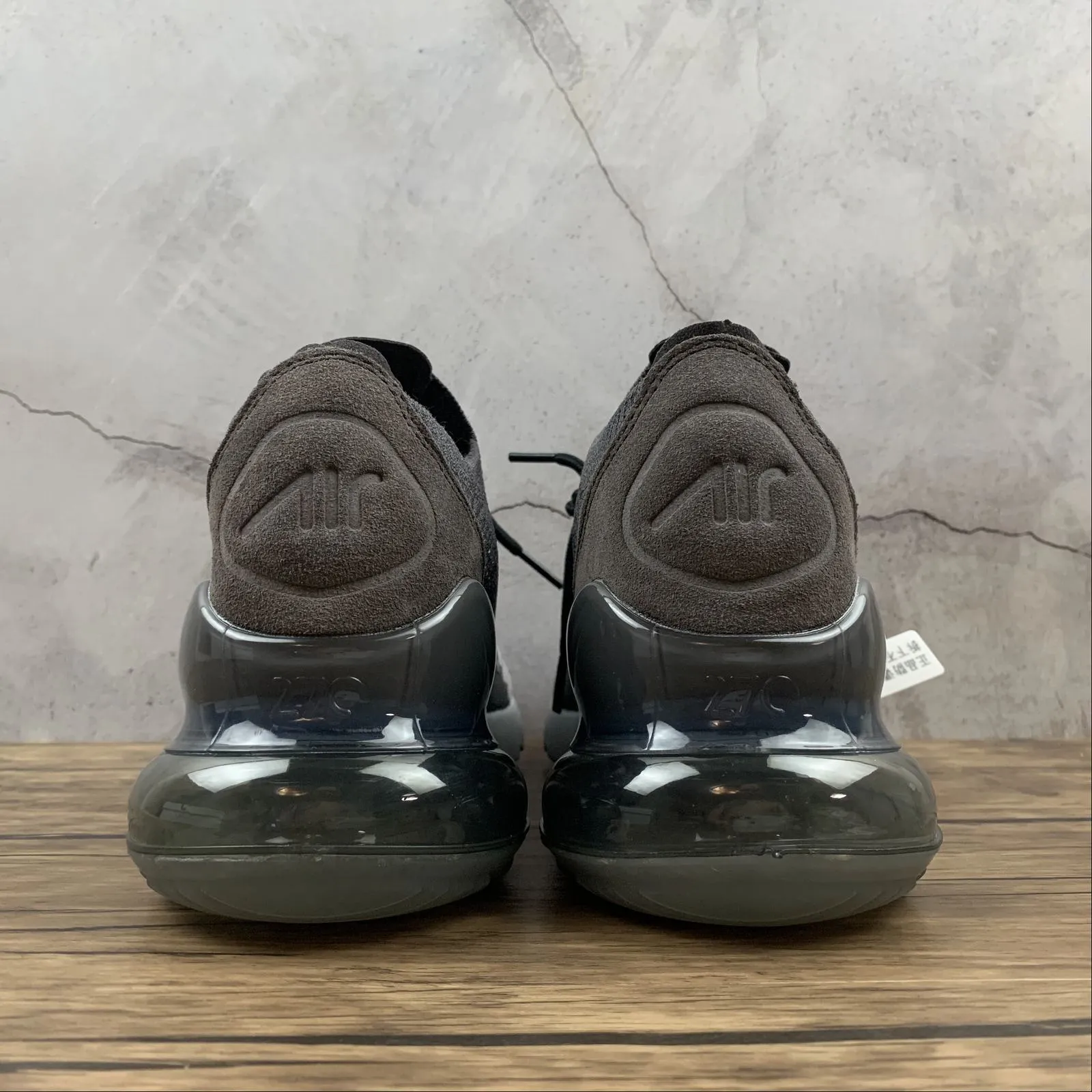 Air Max 270 FLYKNIT Atmosphere Grey Black AO1023-004 running in a ditch area shoes