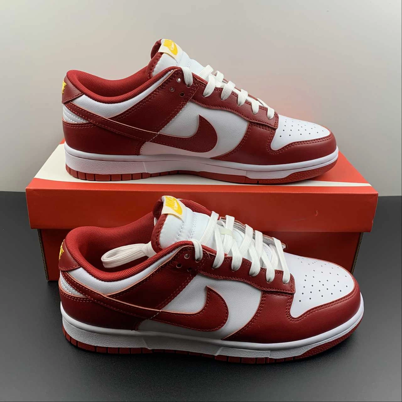 Durable Stitching SB Dunk Low Cardinal Gym Red White Yellow DD1391-602