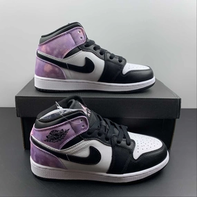 Air Jordan 1 Mid SE (GS) Black Bleached Coral-White Casual Moves sports shoes