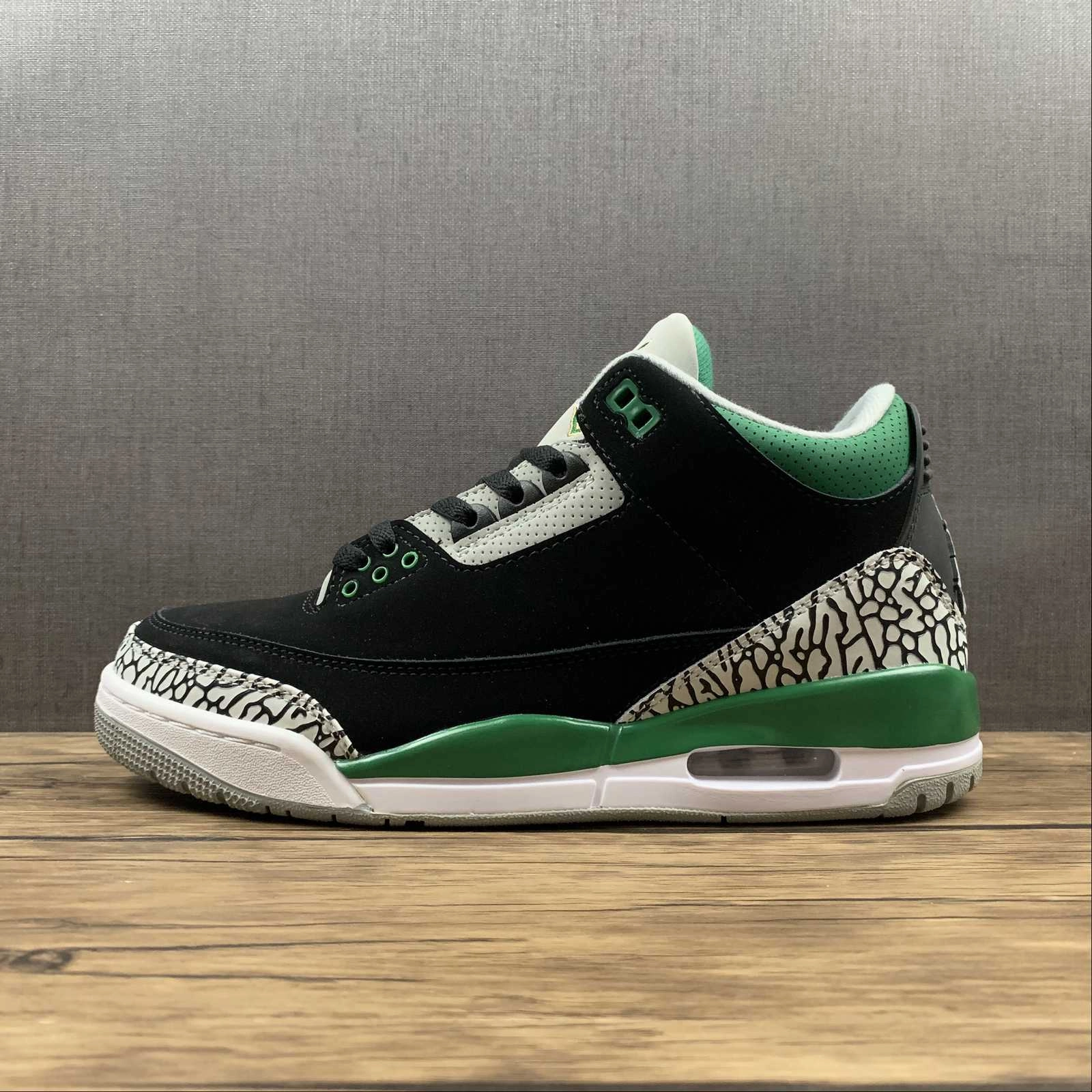 Air Jordan 3 Retro Black Pine Green CT8532-030 Light Sole Office Look