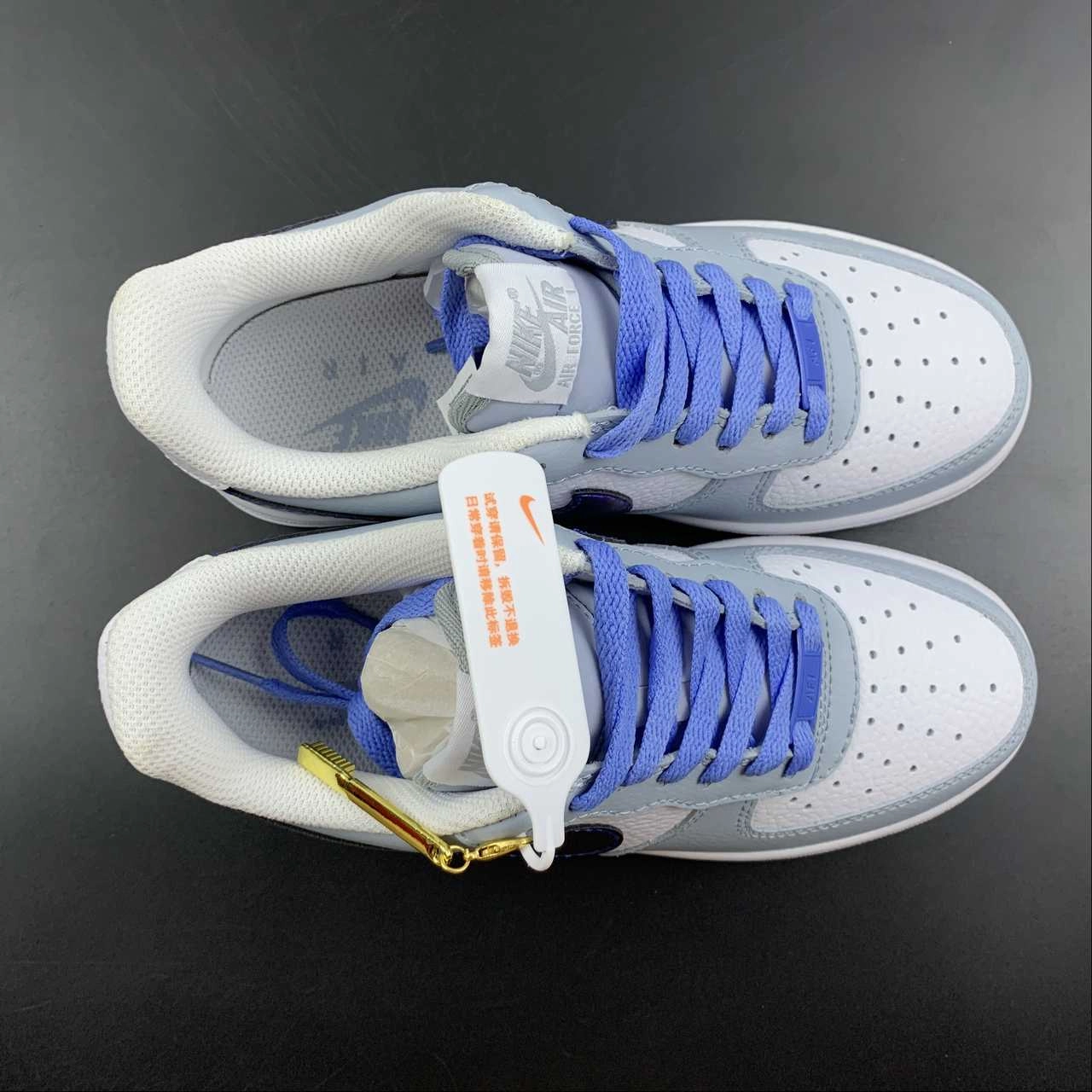 Comfortable Step Shoes Anti   Slip Feature Air Force 1 07 Low White Grey Bright Blue CW1888-609