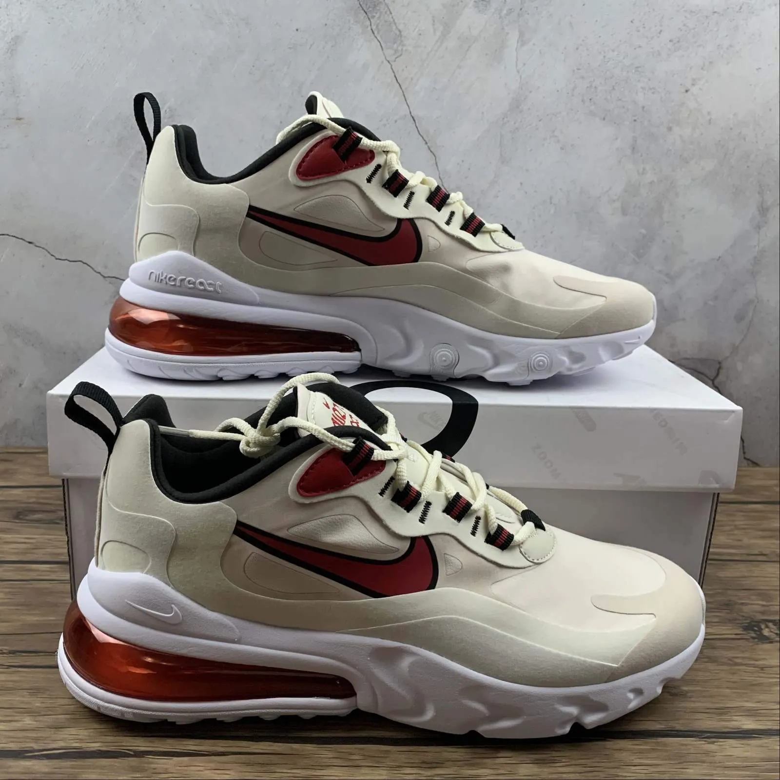 Air Max 270 React LT Orewood Brn Cardinal Red CT1280-102 Visible in Dark