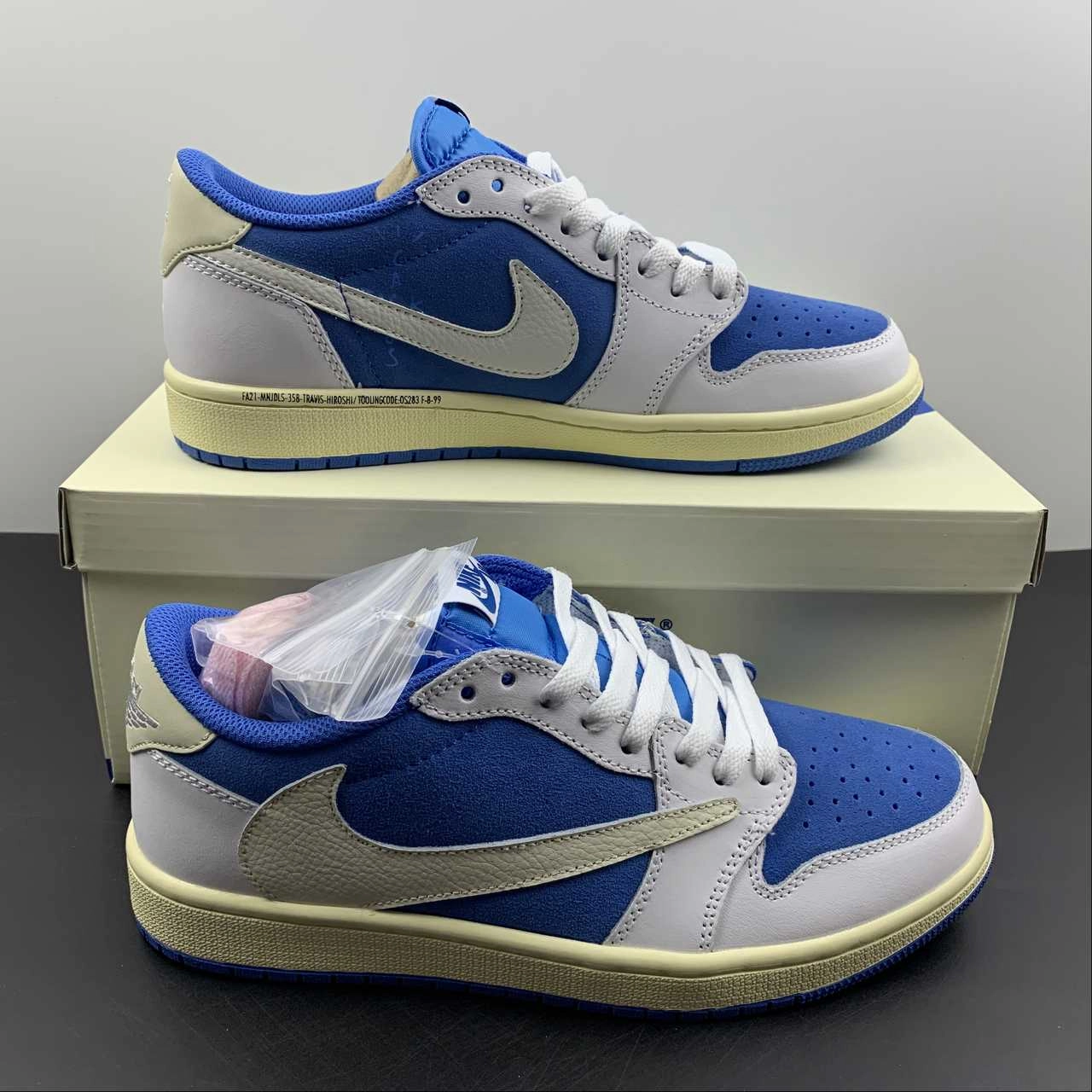 Travis Scott x Air Jordan 1 Low OG Sail University Blue White DQ4277-212 Comfortable Heel