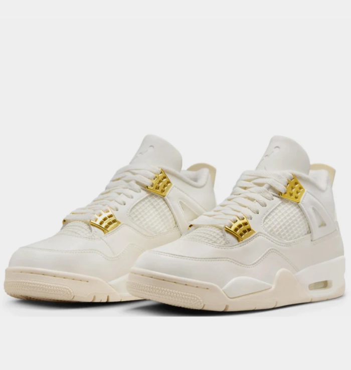 Nike Air Jordan 4 Retro Sail Metallic Gold Mid Top Style Fitness Trail